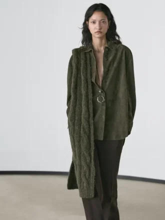 Camicia in pelle scamosciata con cuciture