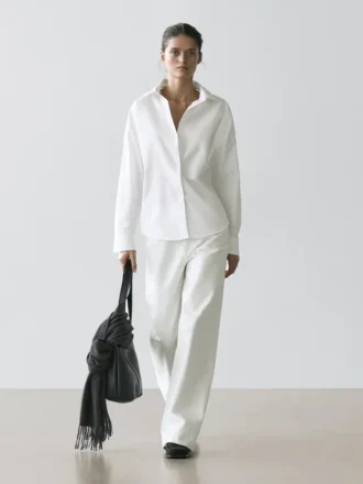 Camicia in popeline di cotone con pinces