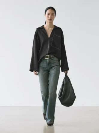 Camicia oversize in misto lana fluida con dettaglio tasca