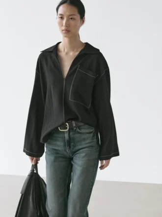 Camicia oversize in misto lana fluida con dettaglio tasca