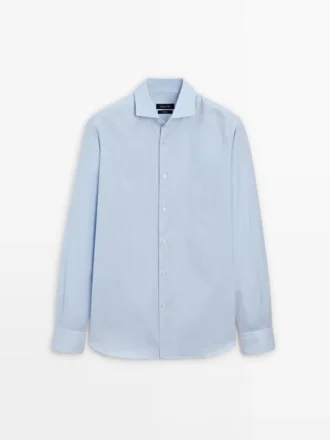 Camicia slim fit a micro-quadri in 100% cotone