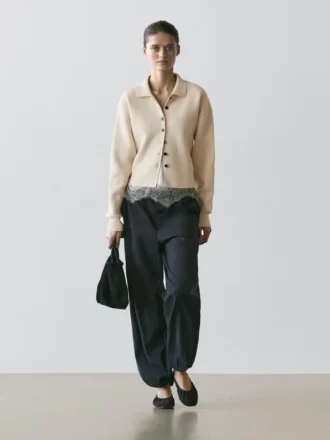 Cardigan con collo a Polo in maglia di cotone