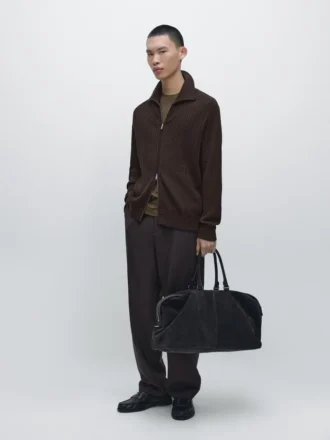 Cardigan in cotone a trecce con zip