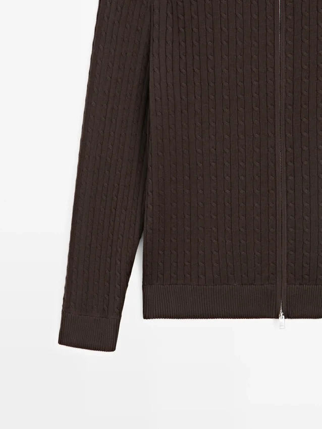 Cardigan in cotone a trecce con zip Cardigan in cotone a trecce con zip