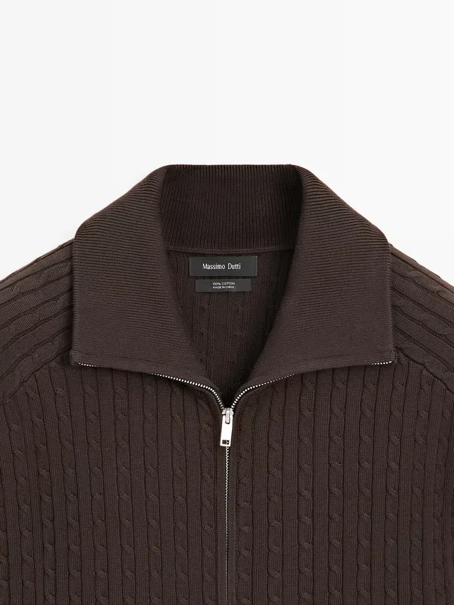 Cardigan in cotone a trecce con zip Cardigan in cotone a trecce con zip