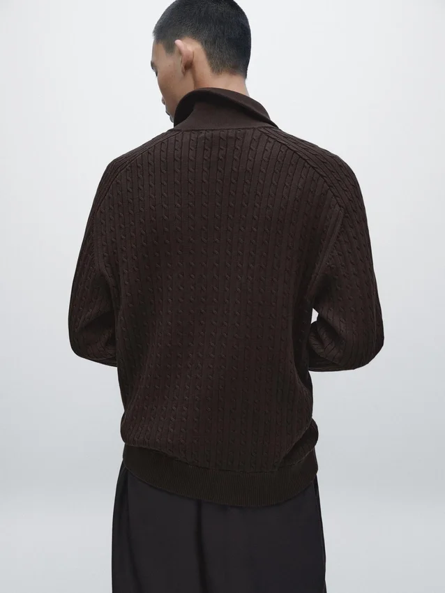 Cardigan in cotone a trecce con zip Cardigan in cotone a trecce con zip