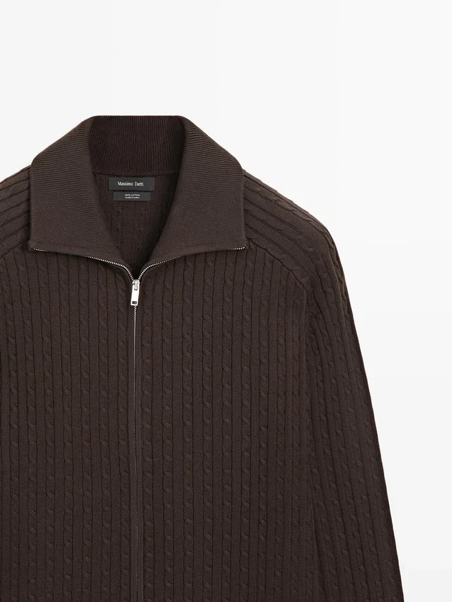 Cardigan in cotone a trecce con zip Cardigan in cotone a trecce con zip