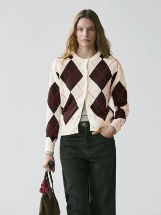 Cardigan in maglia argyle di cotone