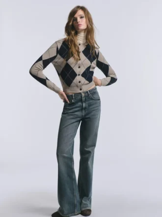 Cardigan in maglia argyle misto cotone