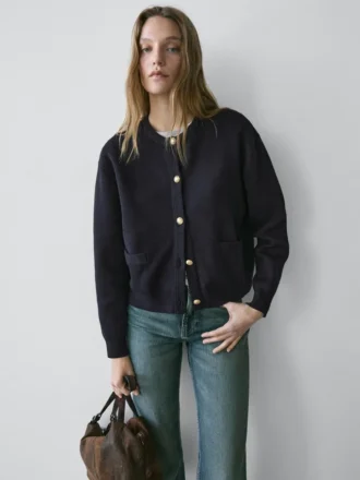 Cardigan in maglia di cotone con bottoni dorati