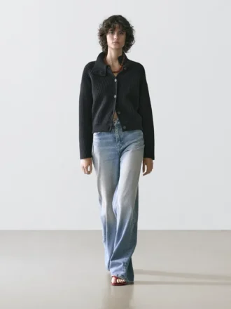 Cardigan in maglia di cotone con collo alto