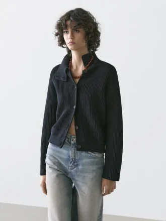 Cardigan in maglia di cotone con collo alto