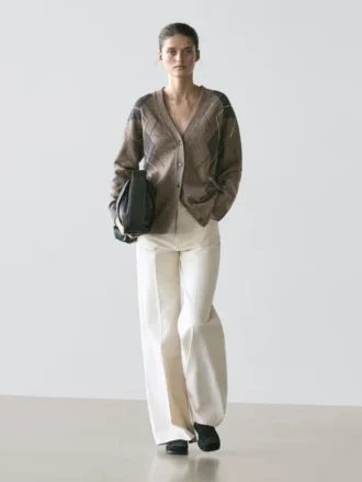 Cardigan in maglia di lana con motivo argyle