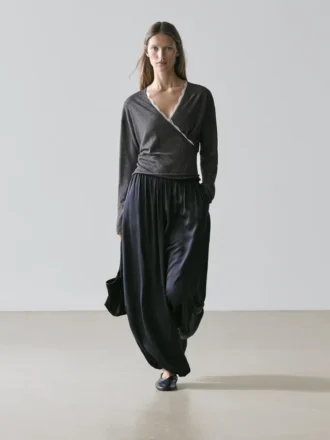 Cardigan in maglia incrociata con dettagli in pizzo