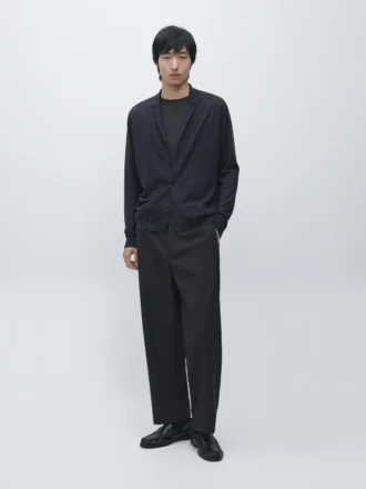 Cardigan in maglia mista lana con collo a revers