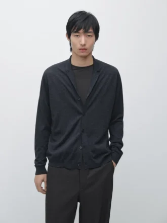 Cardigan in maglia mista lana con collo a revers