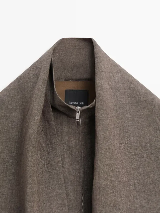 Giacca bomber in lino melange con sciarpa Giacca bomber in lino melange con sciarpa