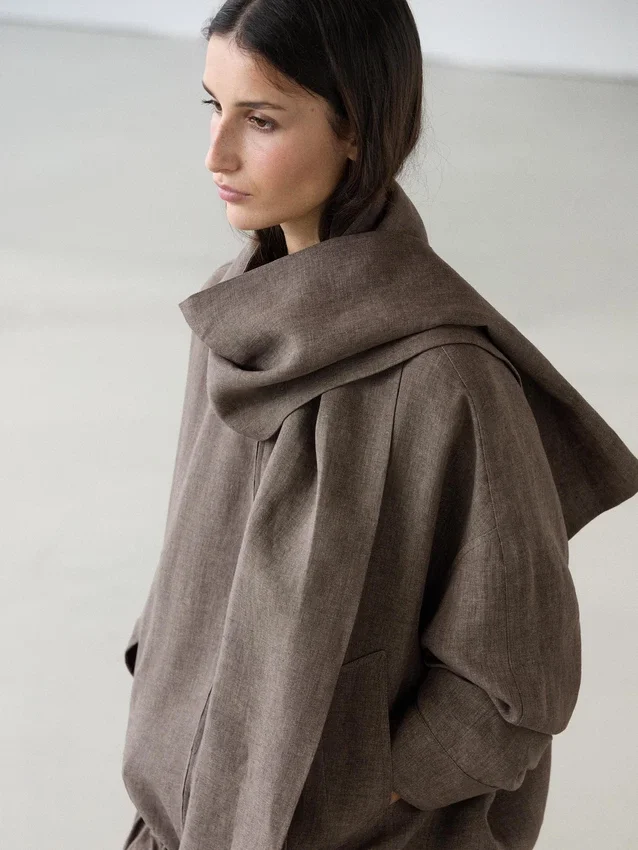 Giacca bomber in lino melange con sciarpa Giacca bomber in lino melange con sciarpa