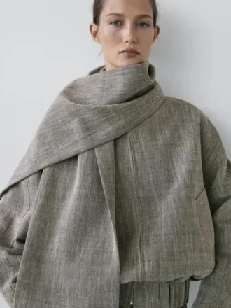 Giacca bomber screziata con sciarpa