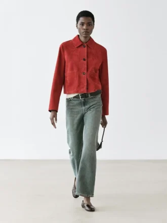 Giacca corta in pelle scamosciata