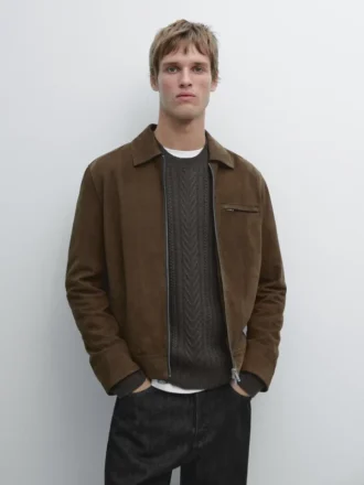 Giacca corta in pelle scamosciata