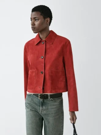 Giacca corta in pelle scamosciata