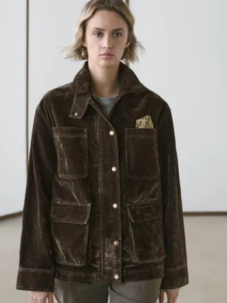 Giacca in denim floccato con dettaglio sul colletto