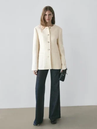 Giacca in misto lana testurizzata con bottoni in strass