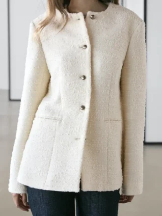 Giacca in misto lana testurizzata con bottoni in strass