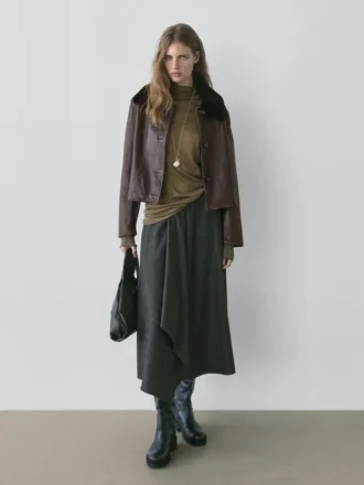 Giacca in pelle nappa con collo in pelle di agnello