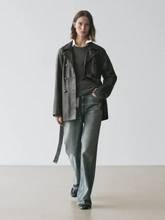 Giacca in pelle nappa con dettaglio cintura