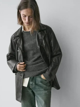 Giacca in pelle nappa con dettaglio cintura