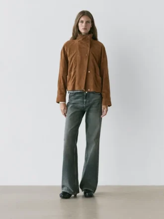 Giacca in pelle scamosciata con bottoni