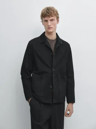 Giacca in pelle scamosciata con tasche