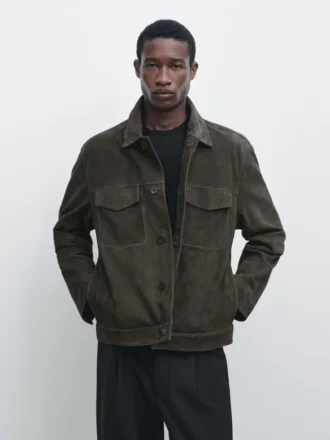 Giacca in pelle scamosciata con tasche