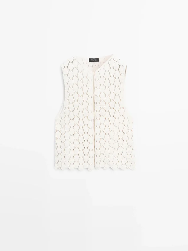 Gilet all’uncinetto in cotone con dettagli floreali Gilet all’uncinetto in cotone con dettagli floreali