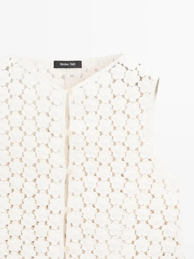 Gilet all’uncinetto in cotone con dettagli floreali Gilet all’uncinetto in cotone con dettagli floreali