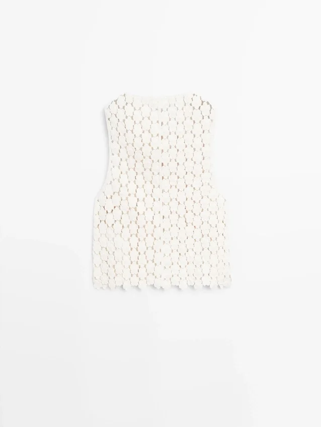 Gilet all’uncinetto in cotone con dettagli floreali Gilet all’uncinetto in cotone con dettagli floreali