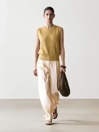 Gilet in maglia di cotone con collo a giro