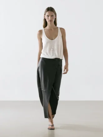 Gonna midi in pelle nappa con cuciture