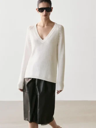 Gonna midi in pelle nappa con dettagli in pizzo