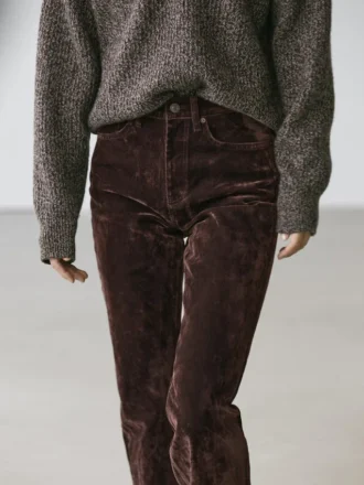 Jeans a vita alta con effetto floccato e taglio bootcut