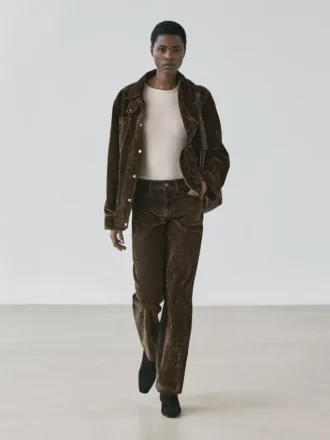 Jeans a vita bassa e gamba dritta con finitura floccata