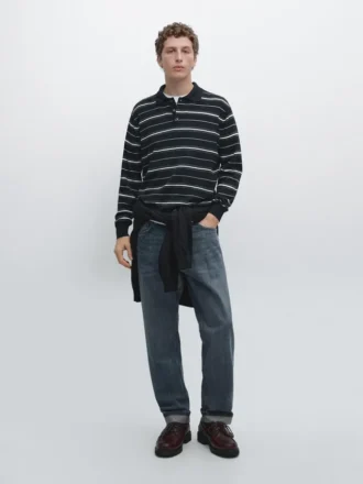 Maglia polo a righe in misto cotone