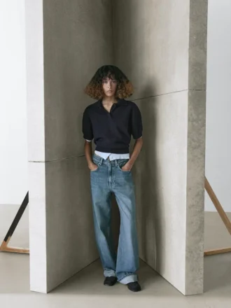 Maglia polo in misto lana