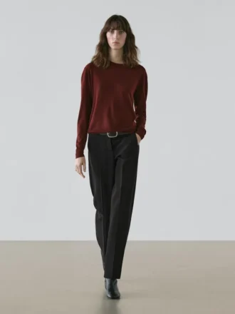 Maglione a collo rotondo in maglia fine 100% lana