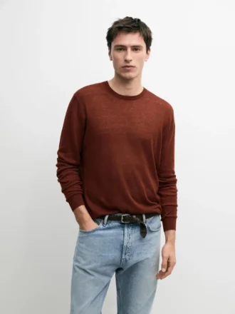 Maglione a girocollo in maglia di lino e cashmere