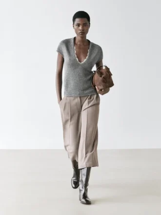 Maglione a maniche corte in maglia con pizzo