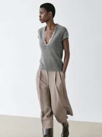 Maglione a maniche corte in maglia con pizzo