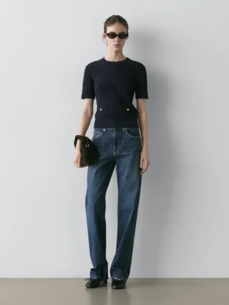 Maglione a maniche corte in maglia intrecciata